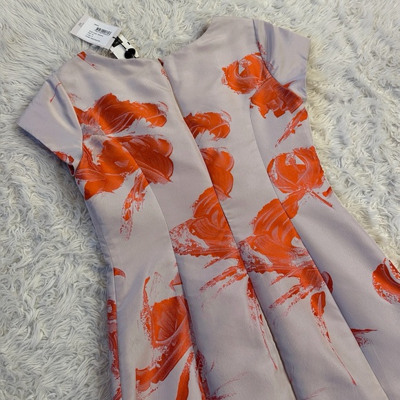 NWT Carolina Herrera Orange & Pearl Gray silk blend dress size 10 - Picture 9 of 12